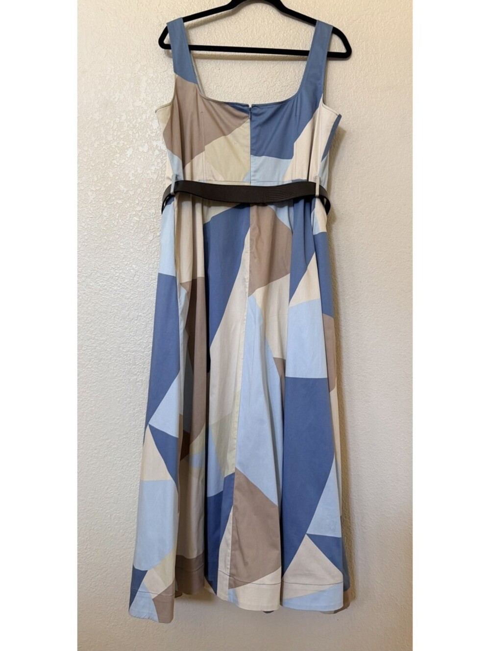 New Donna Karan Abstract Pleated Sleeveless Belted Cotton Dress Sz 14 $189 - Picture 7 of 11